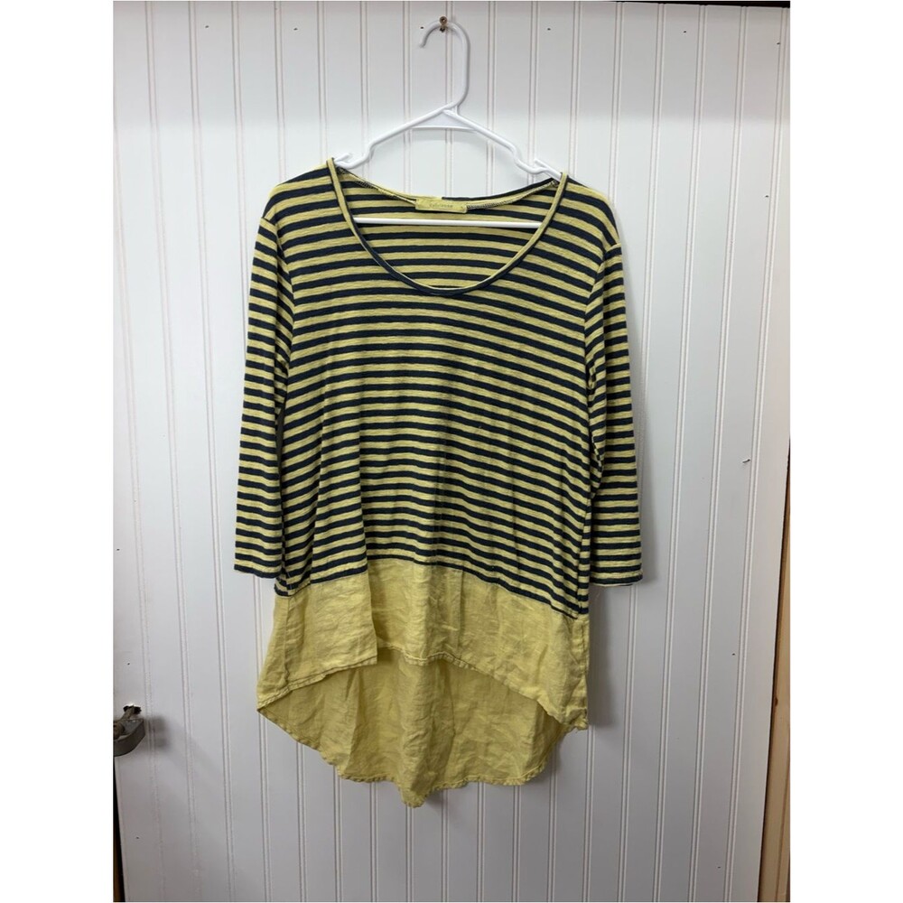 cut loose Striped Black and Yellow Layered cotton linen lagenlook coastal Tunic